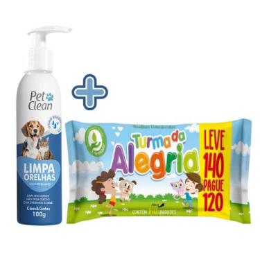 Imagem de Kit Pet Limpo com 1 Limpa Orelhas Pet Clean 100g + 1 Lenço Umedecido T