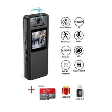 Imagem de Mini Câmera Espiã Policial Sensor De Movimento 1080p 32gb A22 - MIKE