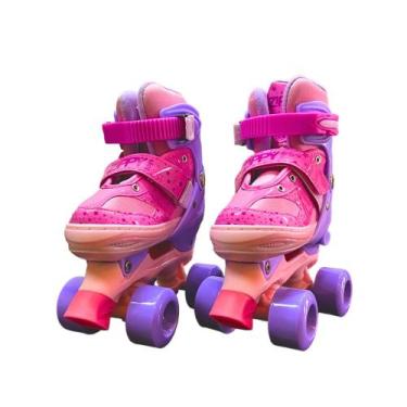 Imagem de Roller Patins Menina Infantil Rosa com 4 Rodas Kit Proteção - Mimo Sty