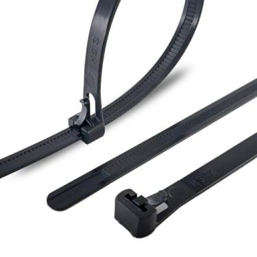 Imagem de Abraçadeiras reutilizáveis com zíper HS (pacote com 100) para uso interno e externo, preto, 8 Inch, Black