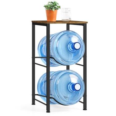 Imagem de Suporte de garrafa de água marrom resistente de 5 galões - rack de armazenamento de refrigerador de água de 2 camadas com prateleira superior - suporte dispensador para cozinha, sala de estar