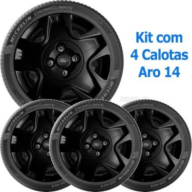 Imagem de 4X Calota Ford Fiesta Hatch Sedan Aro 14 Preto Com Emb 025Cb
