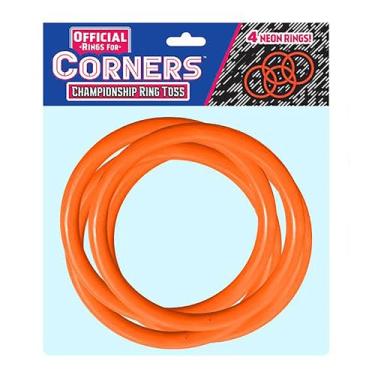 Imagem de CORNERS Championship Ring Toss – Conjunto de anéis oficiais de 4 peças para uso interno e externo. Anéis flexíveis de polipropileno para brincadeiras internas e externas. Conjuntos verde, laranja e