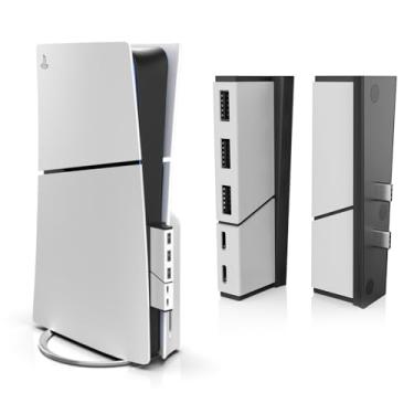 Imagem de RICIPUSO Hub USB de 5 portas apenas para console PS5 Slim Disc e digital, extensor de porta USB extra de alta velocidade para acessórios PS5 Slim, com 2 Tipo C + 3 USB-A 2.0