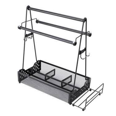 Imagem de Organizador do Tempero da Grade, Fácil de Montar Suporte do Tempero do Bbq da Malha do Metal Com Suporte de Toalha de Papel para o Churrasco de Acampamento Ao Ar Livre
