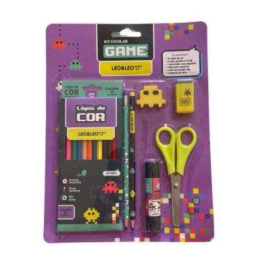 Imagem de Kit Material Escolar Divertido Game leo e leo c/ 7 itens - Leo&Leo, Ki