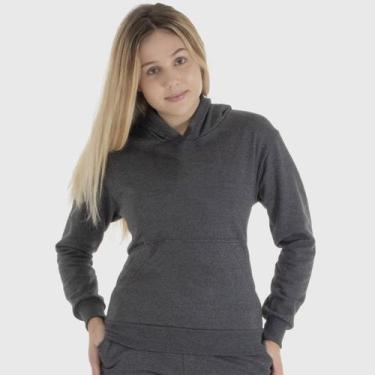 Imagem de Moletom Canguru Feminino Liso com Capuz e Bolso Benellys, GG, Chumbo