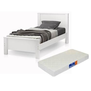 Imagem de Cama Branca solteiro pes de madeira já com colchão - Frausto