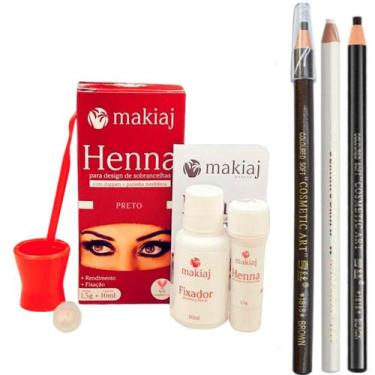Imagem de Henna Makiaj Sobrancelha e 3 Lápis Dermatografico Completo Profissiona