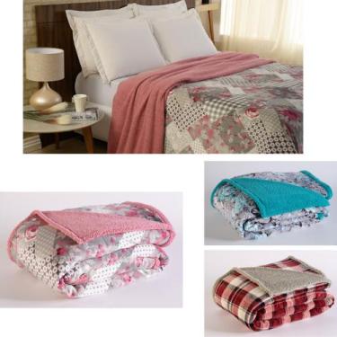 Imagem de Cobertor Manta Casal Queen Dupla Face Sherpa Felpudo Quente - Bordados