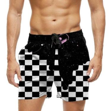 Imagem de Short Praia Shorts Banho Bermuda Verão Xadrez Galáxia Tabuleiro 543 - 