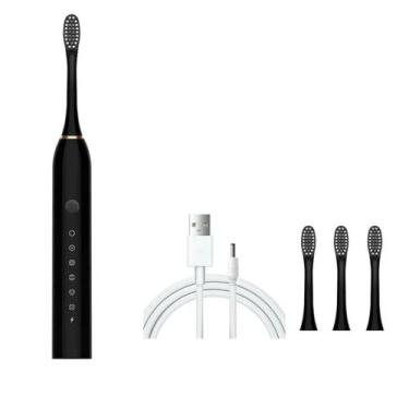 Imagem de Escova De Dentes Elétrica Recarregável 6 Funções 4 Cabeças - Black-X3,