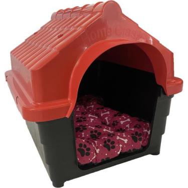 Imagem de Kit Casa Casinha Resistente N2 E Cama Colchonete Pet Rosa - MecPet