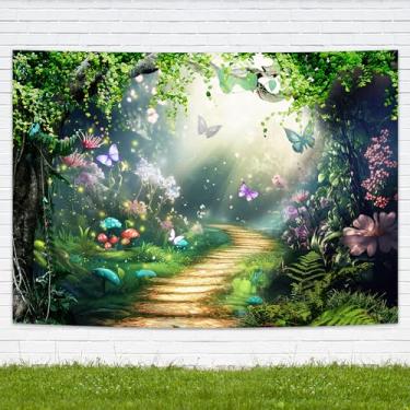 Imagem de Imirell Pano de fundo de conto de fadas da floresta 12,5 m L x 7,5 cm A encantado com borboleta, flor, princesa, aniversário, casamento, poliéster, tecido mágico, fotografia, fotos, decoração