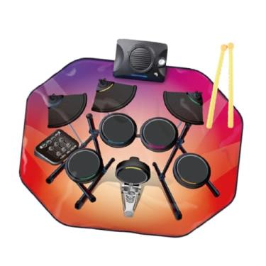 Imagem de simhoa Conjunto de bateria eletrônica Kit de bateria eletrônica portátil Multiuso dobrável com luzes LED Kits de bateria de rolo de mão para meninos e