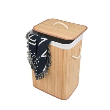 Imagem de Cesto De Bambu Para Roupas Sujas Forrado Com Tampa Banheiro - Ikaza, B
