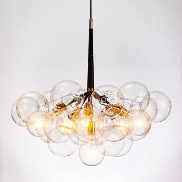 Imagem de 12/20 Lustre de bolha de vidro transparente Iluminação Sala de jantar Luz pendente moderna de meados do século Cluster Globe Ball LED Lâmpada de teto suspensa para sala de estar Quarto, ouro