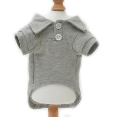 Imagem de Camisetas polo básicas para cães Lovelonglong de algodão premium, camisetas polo para cães grandes médios pequenos com gola de dois botões cor branca cinza GG