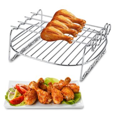 Imagem de Rack de fritadeira de ar de 6,57 x 6,50 x 2,76 pol., Rack de grelha para fritadeira de ar,rack de churrasco de substituição espetos de camada dupla bandeja de cozimento para