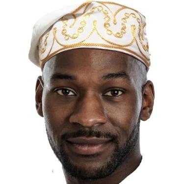 Imagem de Dupsie's Adebo Chapéu Kufi Africano Off White com Bordado Dourado - Tamanho Único