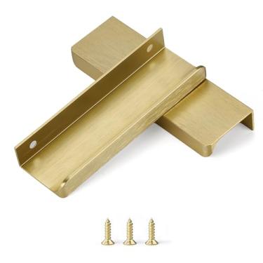 Imagem de sunlithor Puxador de dedo para armários puxadores de gaveta de cozinha cômoda de porta de baixo perfil banheiro longo armário puxadores de alumínio pacote com 6 latão escovado 12 cm fácil instalação