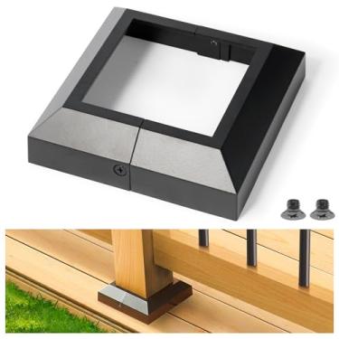 Imagem de Aecxm 4Pack-Post/4" Base de Alumínio para Poste de Deck, para Grades de Deck, Escadas, Varandas e Outras Saias de Cobertura de Poste Dividido de Madeira (Preto)