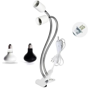 Imagem de Playful Paws Lâmpadas de calor de répteis duplos e suportes lâmpada de tartaruga com tubo rotativo e flexível lâmpada de aquecimento para tanque de répteis dia e noite (40W branco)