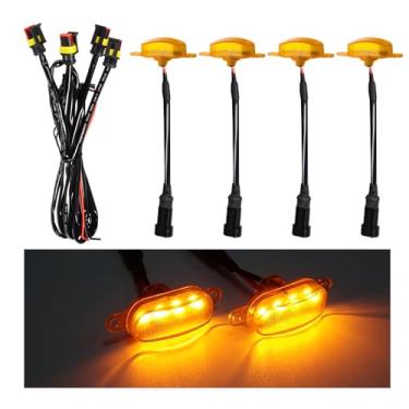 Imagem de Dickno 4 peças de luzes de grade de carro, luzes de LED âmbar brilhante com chicote de fiação, lâmpadas de acabamento frontal à prova d'água, lâmpadas de grade externa de veículos compatíveis com F150
