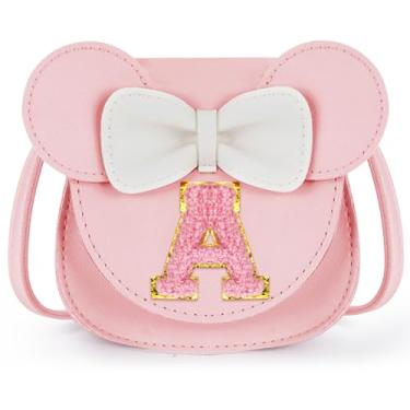 Imagem de URSKYTOUS Bolsa infantil presente para meninas pequenas orelhas de rato laço bolsa transversal rosa linda bolsa de ombro PU, A