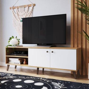 Imagem de Rack para TV até 65 Polegadas com Pés Retro Rk530 Naturalle/Branco Brilho