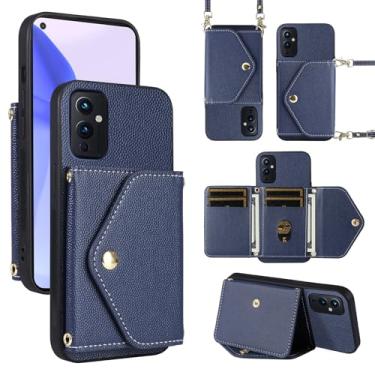 Imagem de Dibosom Capa carteira minimalista para OnePlus 9 OnePlus9 5G com alça de ombro, bolsa flip fina e fina, suporte para cartão de crédito de couro PU, capa para celular One Plus9 On 1 Plus 1plus One+ 1+