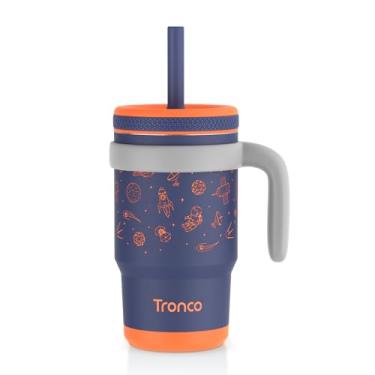 Imagem de Tronco Copo infantil isolado de 400 ml com alça e canudo flexível resistente a derramamentos, copos infantis de aço inoxidável sem BPA com tampas, à prova de respingos, caneca de viagem, lavar apenas