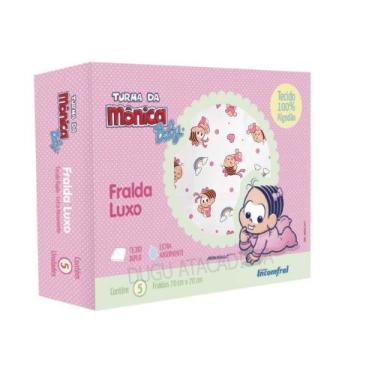 Imagem de Fralda De Pano 70x70cm Turma Da Monica - Caixa Com 5, Monica Rosa