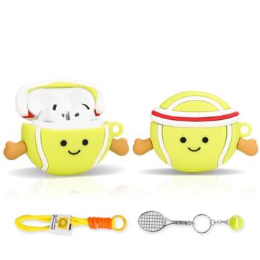 Imagem de LEWOTE Compatível com Apple Airpods 4 capa protetora engraçada com desenho fofo capa fina com chaveiro [série esportiva] (tênis verde)