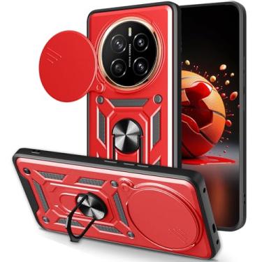 Imagem de Ysnzaq Capa Armor para Honor Magic7 Pro 5G, capa de proteção resistente à prova de choque de grau militar com suporte e capa de lente de câmera deslizante para Honor Magic7 Pro 5G SJ vermelha