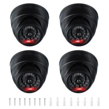 Imagem de PATIKIL Câmera de segurança falsa, 4 peças de câmeras dummy Dome com luz LED vermelha intermitente/parafuso/capa para negócios domésticos internos e externos, preto