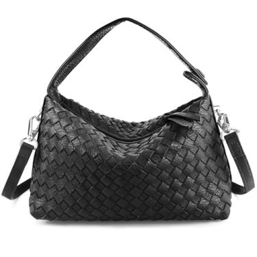 Imagem de KaloKalo Pequena bolsa Hobo de couro vegano bolsa tiracolo macia de mão superior para mulheres, Preto