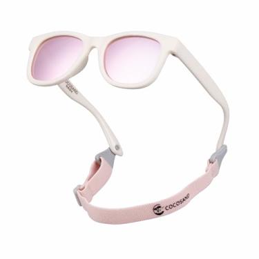 Imagem de COCOSAND Óculos de sol flexíveis polarizados para bebês com alça para recém-nascidos, meninas e meninos de 0 a 24 meses, Branco brilhante com lente rosa, XP