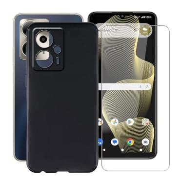 Imagem de HGJTFANY Capa de celular para Cricket Outlast 5G SN509C (6,7 polegadas), com [1 x protetor de tela de vidro temperado], película ultrafina de TPU macio, capa preta à prova de choque para Cricket