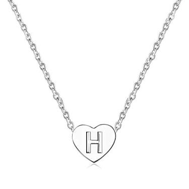 Imagem de BlingNuts Colar de coração com inicial de aço inoxidável, minúsculas letras delicadas, colares gargantilha de coração para mulheres, F, Aço inoxidável, Sem Pedra Preciosa