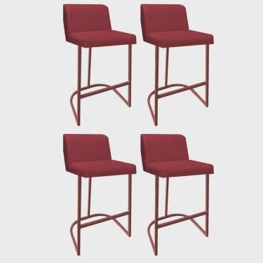 Imagem de Kit 04 Banquetas Com Encosto Noah Luxo Confort Bistrô Cozinha Ferro Bronze Corino Vermelho - Ahz Móveis
