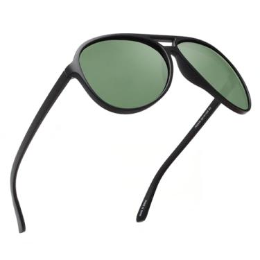 Imagem de JIM HALO Óculos de sol aviador polarizado masculino feminino plástico grande óculos de direção, Matte Black Frame / Polarized Green Lens, One Size