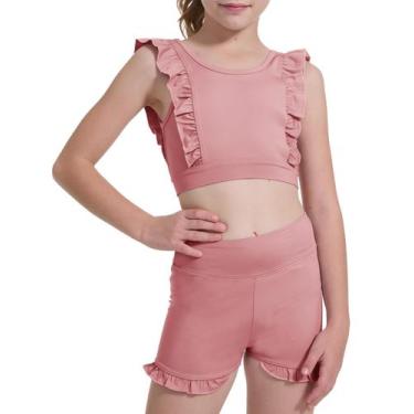 Imagem de Shorts esportivos para meninas, tamanho de 3 a 10 anos, sutiã de trein
