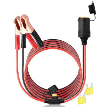 Imagem de HATMINI Clipes de bateria de 2,5 m para soquete de isqueiro de carro, soquete de isqueiro fêmea de 12 V/24 V 14 AWG, clipes jacaré, cabo de extensão para fonte de alimentação de emergência de bateria