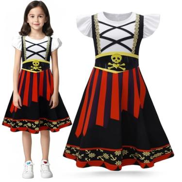 Imagem de Mizzuco Girls Pirate Dress Toddler Cosplay Buccaneer Costume Kids Costume Birthday Party Halloween Role Play Outfits (Black, 150CM/9-10Y)