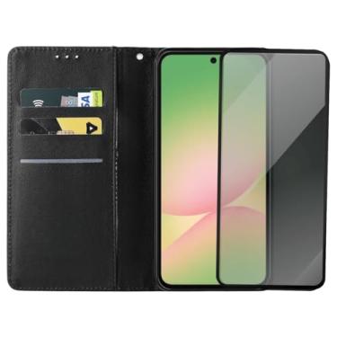 Imagem de Capinha Carteira Flip com Película 3D Privacidade Compatível Samsung Galaxy A56, Preta, Compartimentos para Cartões