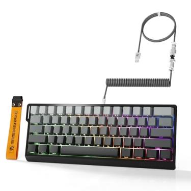 Imagem de MAMBASNAKE Teclado para jogos X60 HE 60% BT/2,4G/com fio trimodo, acionamento ajustável, interruptor magnético de acionamento rápido, retroiluminação RGB, taxa de pesquisa de 8 kHz com cabo enrolado