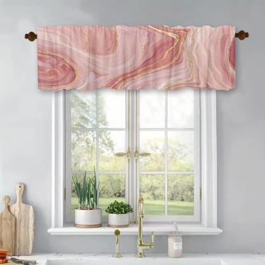 Imagem de Cortinas blackout de mármore de folha dourada para cozinha, janelas, banheiro, quarto, decoração, rosa, dourado, brilhante, tratamentos de janela, bolso para varão, painel de cortina curta, 137 x 45