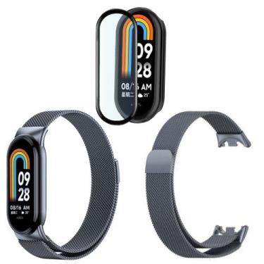 Imagem de Pulseira metal magnética para Xiaomi Mi Band 8 + pel. 3D - Genérica