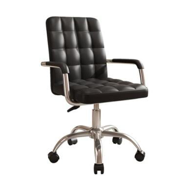 Imagem de Cadeira de escritório Cadeira de mesa macia e aconchegante de couro PU com rodas e apoio de braço, cadeira giratória ajustável para escritório em casa para sala de estar, quarto e escritório cadeira d